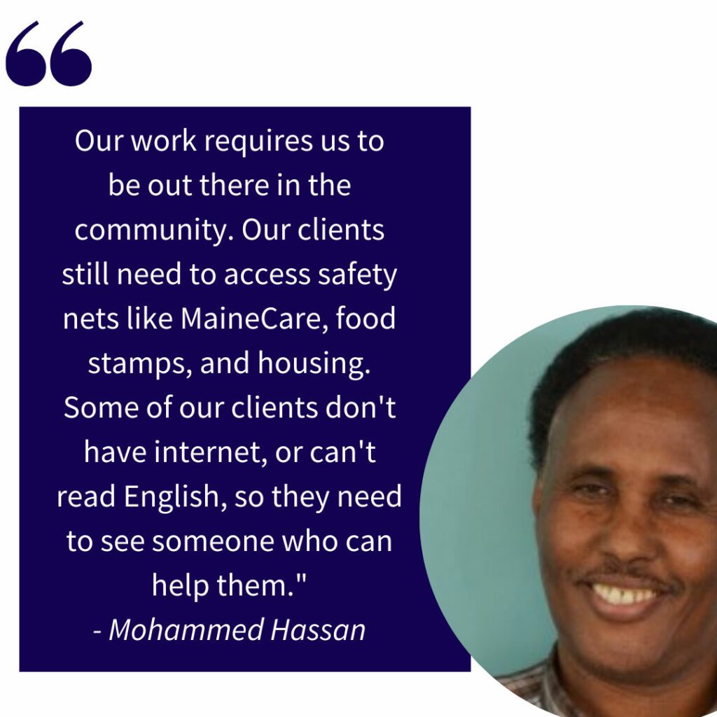 Mohammed Hassan smiles in a circle crop juxtaposed to a quote